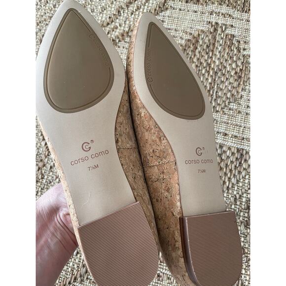 Corso Como Natural Cork Tan ‘Jullia’ Ballet Core Pointed Toe Flat Size 7.5M - Picture 4 of 7